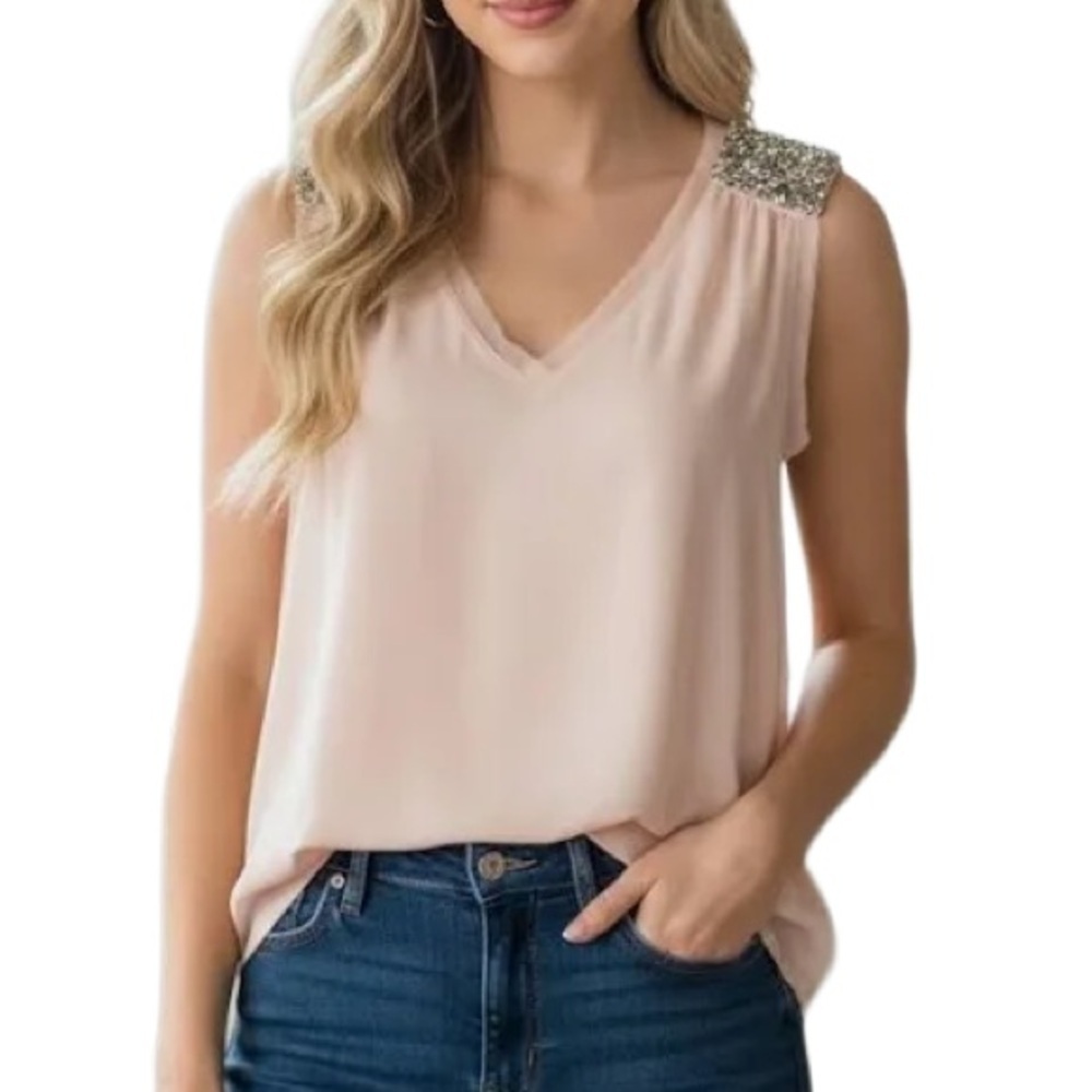 Banana Republic Sleeveless Embellished Shoulder Top, size L